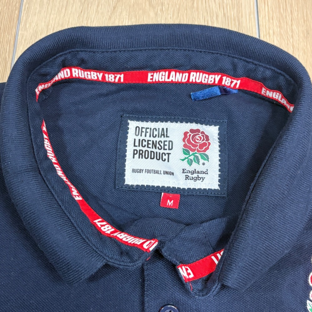 England Rugby Union Embroidered Licensed Navy Blue Polo Shirt Men's Medium Rose - Picture 5 of 10